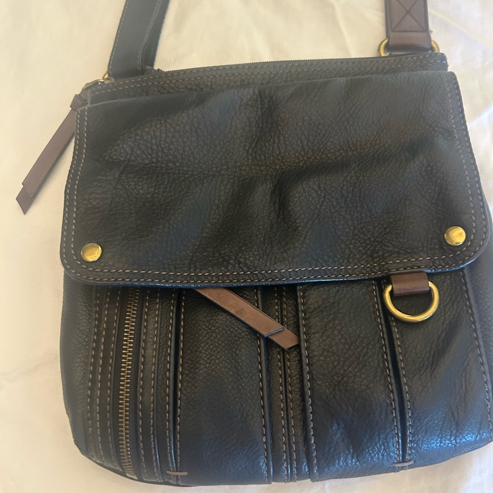 FOSSIL Morgan Traveler Pebbled Leather Messenger Crossbody Shoulder Bag Black